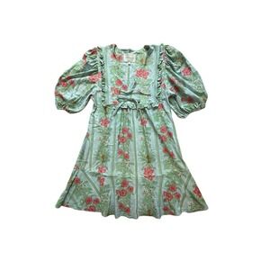 Smith & Quinn Mercedes‎ Dress Floral Stripe Bib Front Ruffle Medium Cottagecore